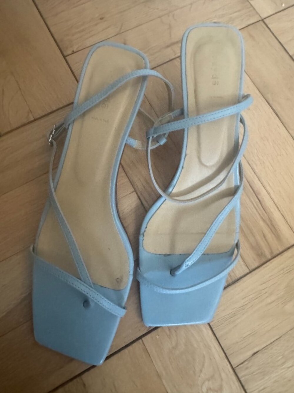 By Far Light Blue Strappy Square-Toe Heeled Sandals 39